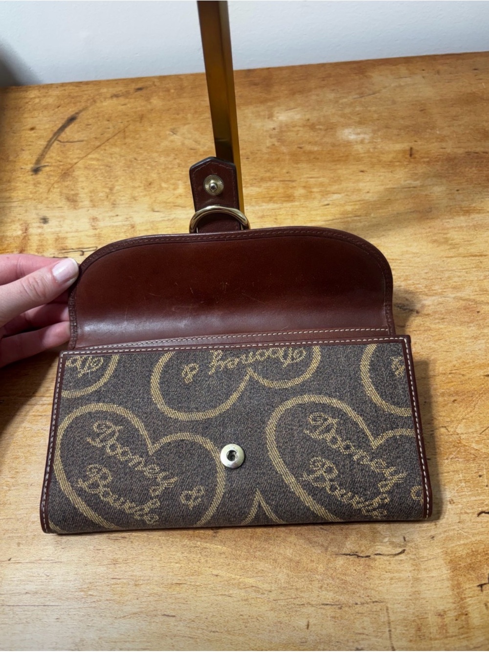 Dooney & Bourke Brown Signature Heart Print Continental Wallet with Brass Accent - Picture 3 of 8
